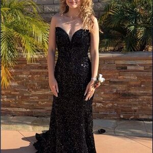Glamorous Black Sequin Strapless Gown